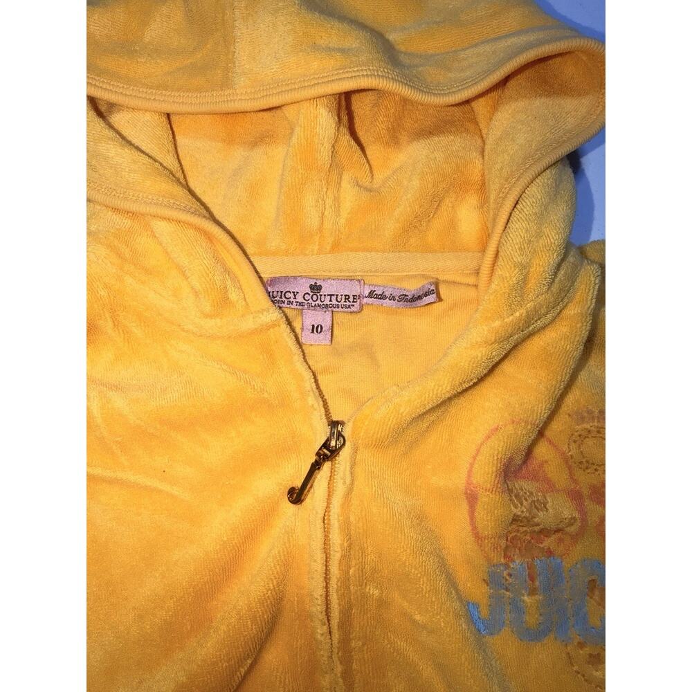Vnt Y2K 'Juicy Couture' Youth 10- short-sleeve terry cloth logo hoodie Yellow - Picture 6 of 8